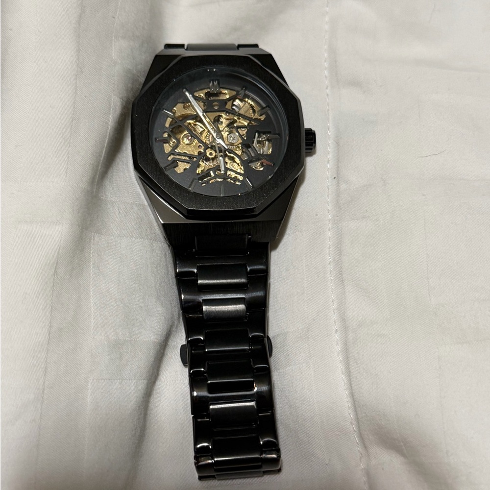 Black Skeleton Dial Metal Bracelet Watch